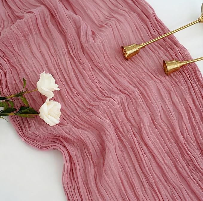 16 Pack Dusty Rose Cheesecloth Table Runner 10FT, Boho Gauze Cheese Cloth Table Runner Long Rustic Sheer Dusty Pink Table Runners for Wedding Bridal Baby Shower Birthday Party Table Decorations