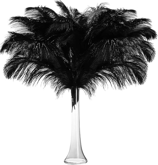 Retrowavy 50 Pcs 14-16 Inches Large Natural Ostrich Feathers Bulk for Centerpieces for Wedding Party Centerpieces Home Decoration Flower Arrangement (Black)
