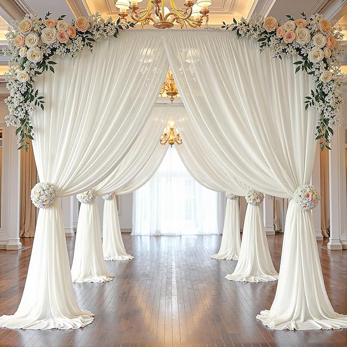 20ft x 10ft Beige Backdrop Curtains, Wrinkle-Free Sheer Chiffon Fabric Photo Backdrop Drapes for Wedding Arch Party Ceremony Stage Photography Decorations