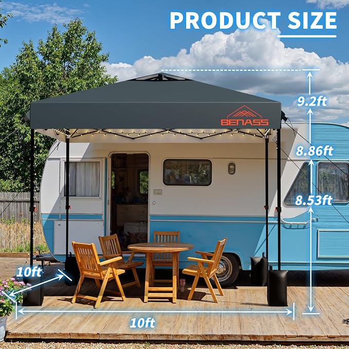 10x10 Pop Up Canopy, Easy Up Canopy Tent, Heavy Duty Tents for Parties, One Person Easy Set Up Event Tent, Grey