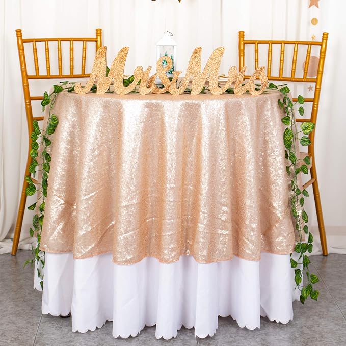 ShiDianYi Sequin Tablecloth Round 72-inch Champagne Blush | Glitter Wedding Table Cover | Elegant Party Decor for Birthday, Cake, Reception & Events