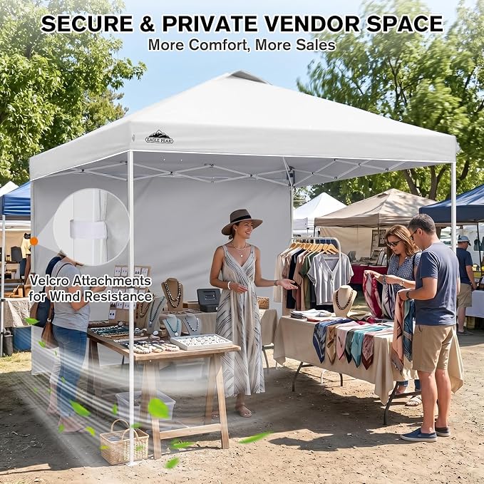 EAGLE PEAK Commercial Canopy 10x10 Pop Up Canopy Tent with 1 Sidewall, Easy Setup Heavy Duty Instant Event Shelter for Vendors & Markets, Outdoor Sun Shade, White