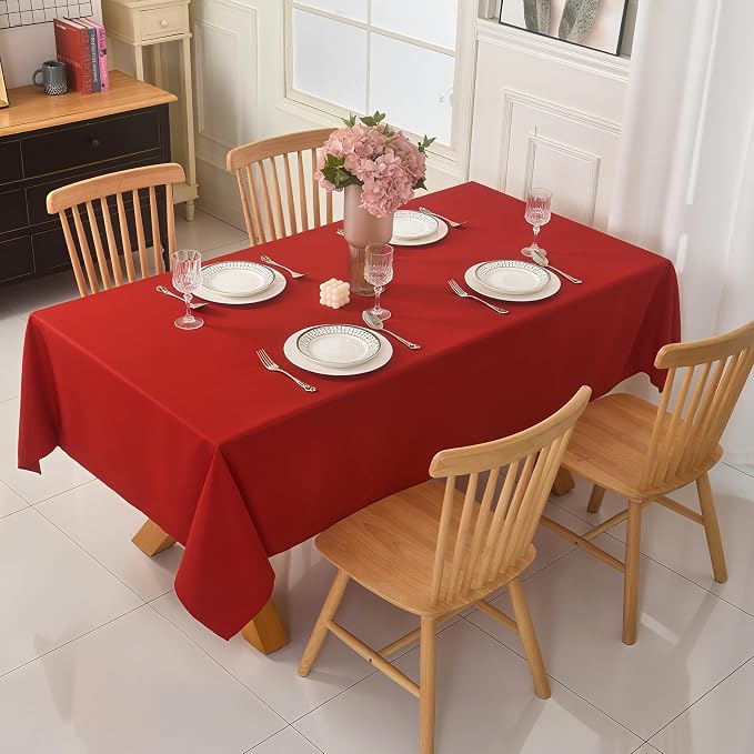 2-Pack 60x60 inch Red Table Cloths, Solid Stain and Wrinkle Resistant Tablecloth, Premium Plain Weave Polyester Fabric Rectangle Table Linen Covers for Hotel, Banquet