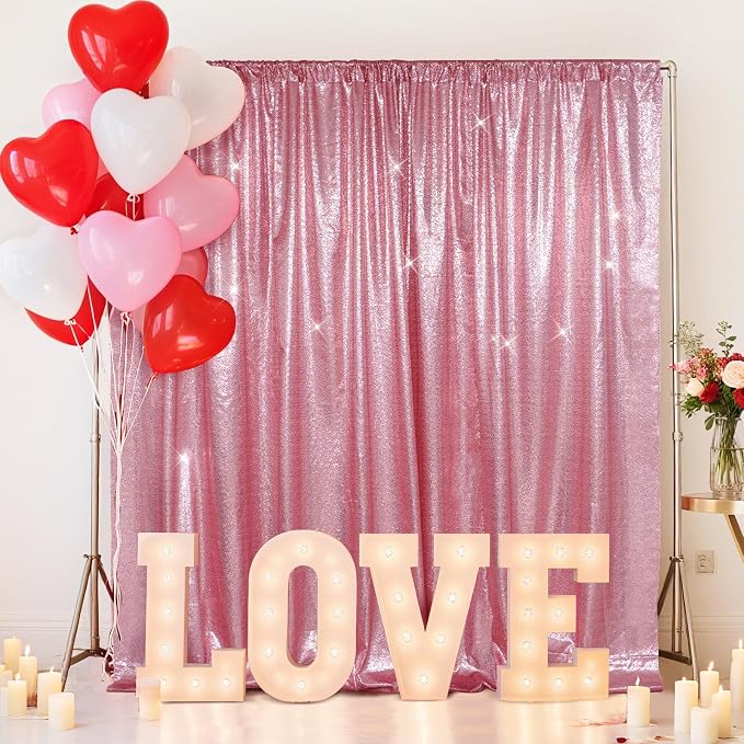 SquarePie 4x7ft Fuchsia Pink Sequin Backdrop for Photography, Satin-Backed Real Sequin Curtain, Enhanced Coverage Shimmering Background with 4" Rod Pocket for Wedding, Birthday, Party Decor, 1 Panel