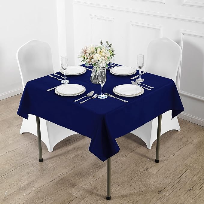 Fokitut 2 Pack Waterproof Square Tablecloth, 90x90 Inch, Stain Resistant and Wrinkle Polyester Table Cloth, Fabric Table Cover for Kitchen Dining, Wedding, Party, Holiday Dinner-Royal Blue