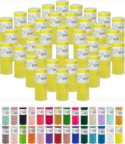 Expo International Value Pack of Decorative Matte, 36 Rolls/Spools of 6" Tulle, 6 Inch x 25 Yards (Pack of 36), Yellow