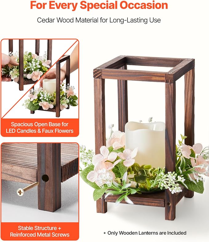 VEVOR 24 Pcs Wooden Wedding Lantern, Cedar Wood and Plastic Wooden Lantern Candle Holder, Rustic Decorative Home Centerpiece Ideal for Wedding Table Party Farmhouse Indoor Decor, Brown