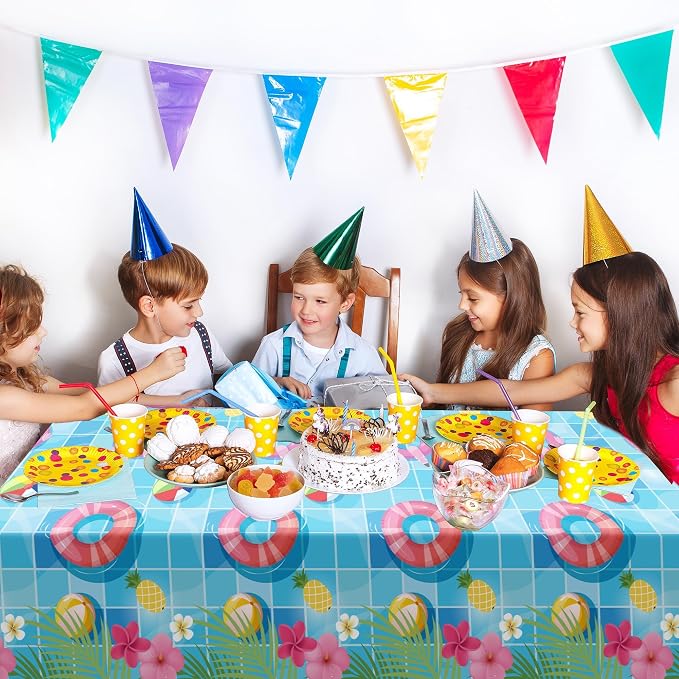 Kochorie 100 Ft x 54 Inch Swimming Pool Plastic Tablecloth Roll Pool Party Table Cover Roll with Cutter Box Summer Themed Ocean Backdrop for Summer Beach Pool Ocean Party Supplies