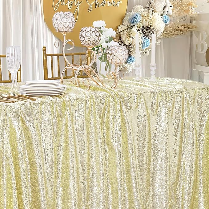 B-COOL 50x50 Inches Light Gold Sequin Tablecloth Glitter Sequins Tablecloth Table Cover for Festival Dinners Bachelorette Party Decor