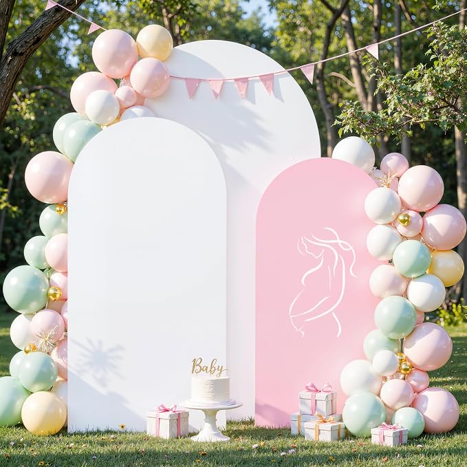 Pink White Arch Cover 7.2FT 6FT Wedding Arch Backdrop Covers Set of 2 Stretchy Spandex Balloon Arch Backdrop for Baby Shower Birthday Bridal Shower Gender Reveal Party Decor Banquet Photo Background