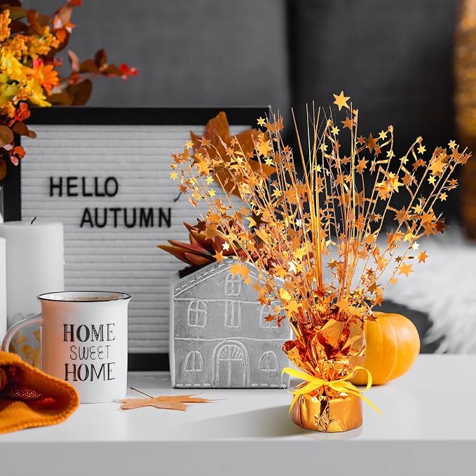 Crowye 6 Pcs Metallic Foil Spray Centerpiece Party Star Decoration Table Decor for Birthday Wedding Bachelorette Summer Party Holiday(Orange,Small Star)
