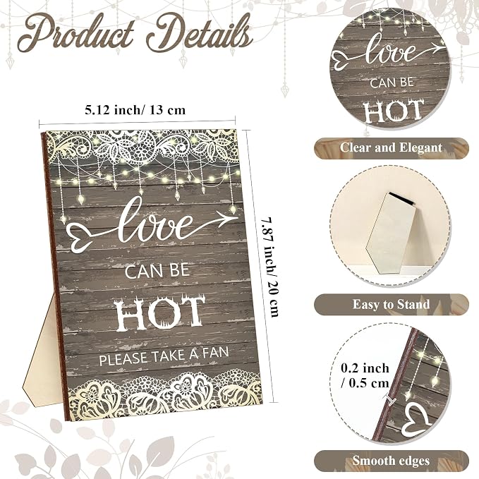 Fumete Wedding Favors for Guests 50 Pcs Wedding Fans and 1 Pc Table Sign Portable Paper Fan with Wooden Handle Hand Fan for Bridal Shower Party Favor Appreciation Gift(Light String)