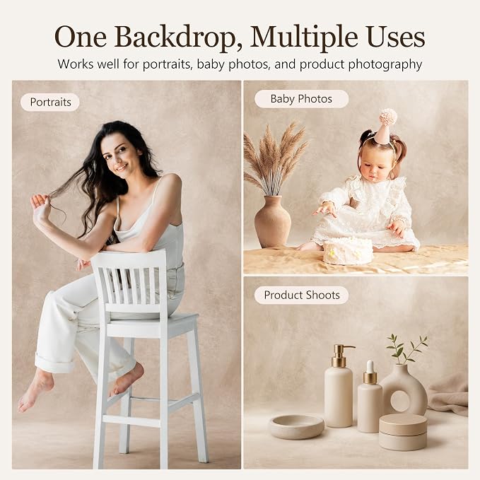 Abstract Professional Photography Backdrop for Portrait Photo Props Booth Background Photoshoot Studio with Polyester Fabric Roller Pocket on Top (8x10ft,Light Beige,No Stand)