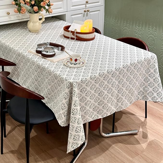 Rectangle Gingham Tablecloth, Washable Wrinkle Free Green Table Cloth, Retro White-Green Raised Jacquard Checkered Pattern Table Cover for Dining, Farmhouse, Wedding, Outdoor - 60''x84''