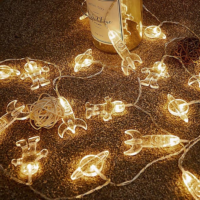 AceList 10 LED Children's Room LED String Light Astronaut Spaceship Rocket Pendants Holiday Party Lights Wall Window Nursery or Kids Room Decor Wedding Around The Garden Patio Christmas (Warm White)