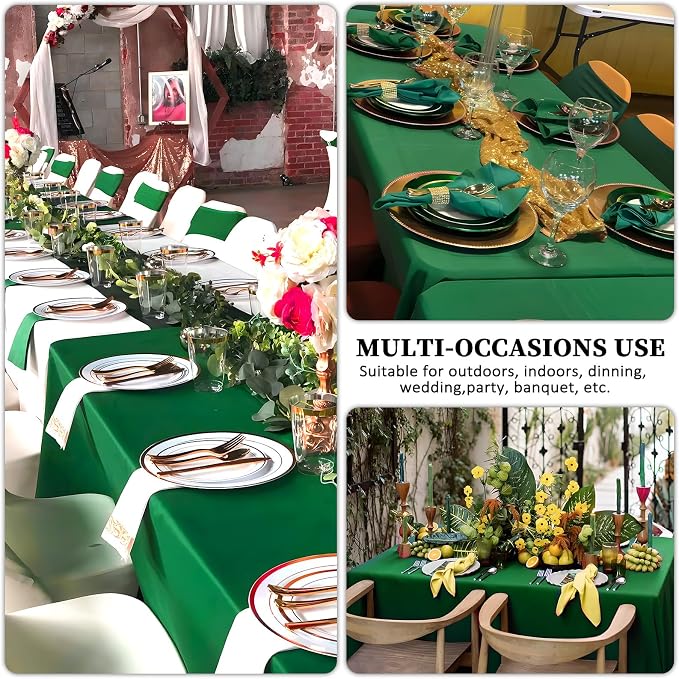 8 Pack Green Table Cloth 60 x 102 Inch Rectangular Tablecloths for 6 Foot Rectangle Tables, Wrinkle Resistant Washable Polyester Fabric for Buffet Wedding Party Banquet