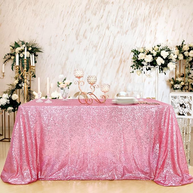B-COOL Sequin Tablecloth Party Tablecloth Rectangular Seamless Sequin Table Cloth Overlay Glitter Wedding Birthday Bridal Shower Decorations-90x156inch Fuchsia Pink
