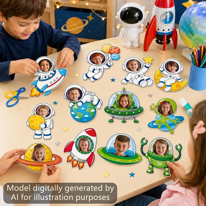 120Pcs Outer Space Theme Cutouts Back to School Bulletin Board Astronaut Alien Paper Cut-Outs Space Themed Classroom Decor for Boy Girl DIY Craft Photo Wall Kindergarten Preschool Party Favor Supplies