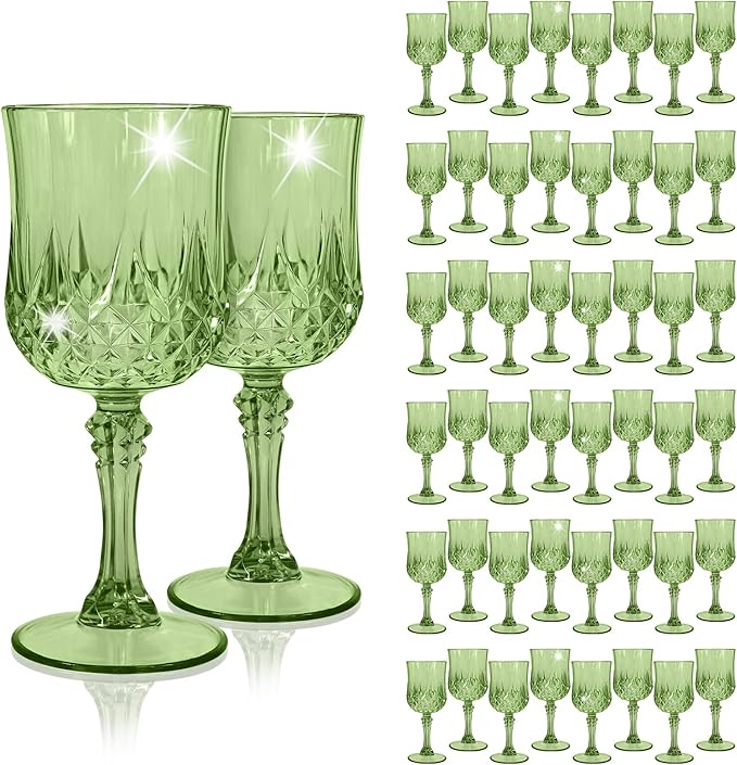 48Pack Sage Green Plastic Wine Glasses,Vintage Plastic Goblets for Parties, Sage Green Drinking Glasses Crystal Water Goblets Reusable for Wedding Reception, Grand Event Party Supplies