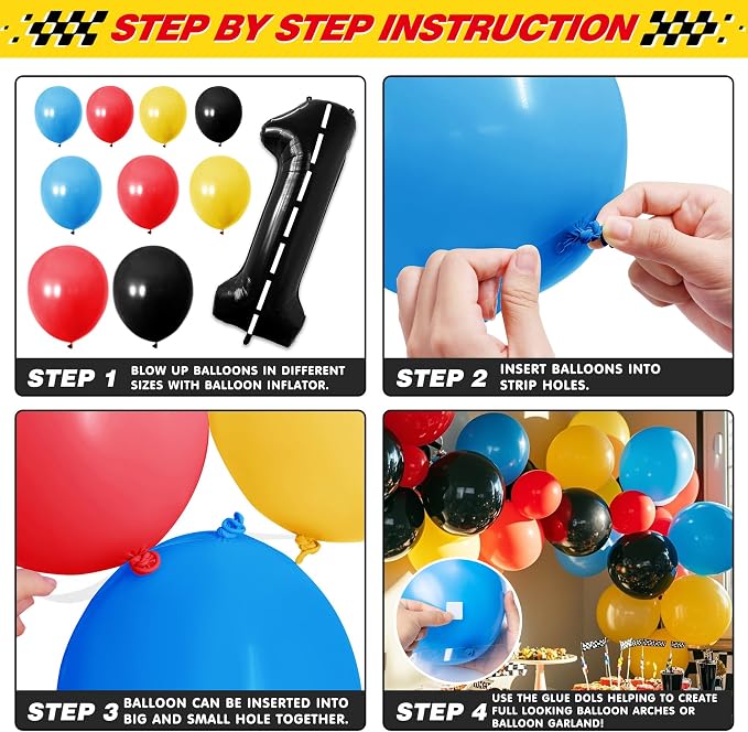 Fast One Birthday Decorations for Boys - 1st Race Car Theme Party Supplies for Baby Shower Decoration Include Birthday Hat Cake Topper Backdrop Tablecloth Photo Banner Arch Balloon Boxes Poster
