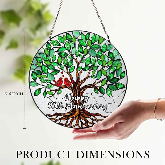 20th Wedding Anniversary Stained Glass Suncatcher, Anniversary Wedding Gift, 20th Anniversary Marriage Gifts for Couples, Wife, Husband or Parents, 20 Year Marriage Celebration