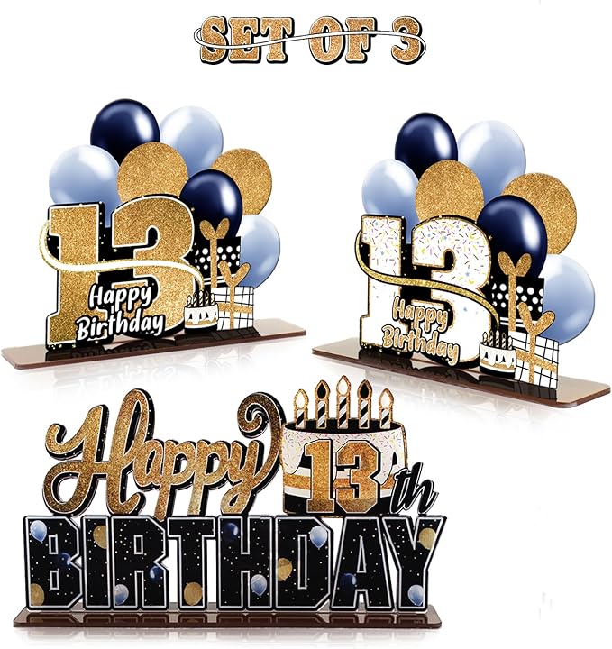 LINGTEER Happy 13th Birthday Gold Acrylic Table Topper Centerpieces Set - Cheers to Thirteen Years Old Birthday 13th Bday Party Gift Decorations.