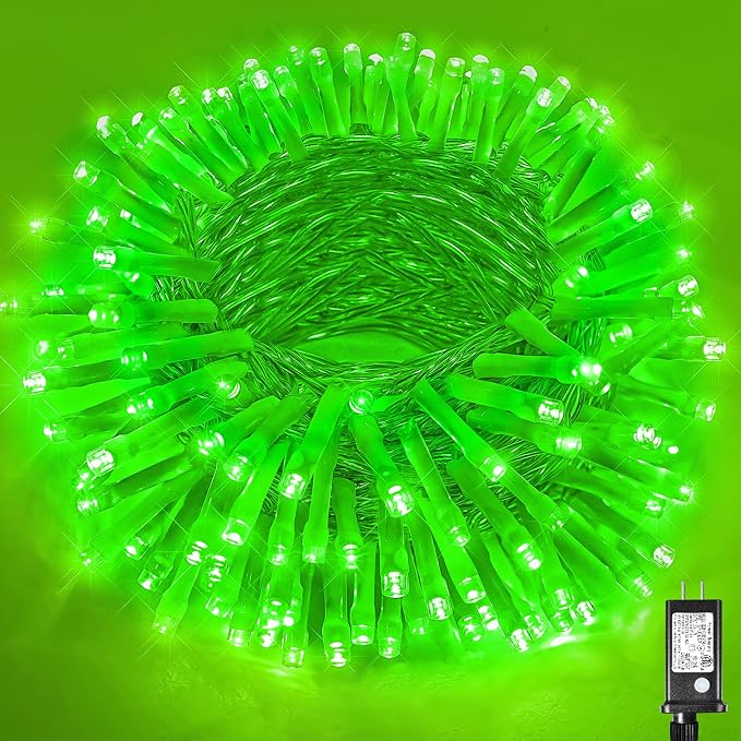 Vivideal 200 LED String Lights Indoor Connectable 66ft St Patricks Day Lights 8 Modes Clear Wire Waterproof Plug in Green Christmas Lights for Holiday Party Xmas Tree Decorations