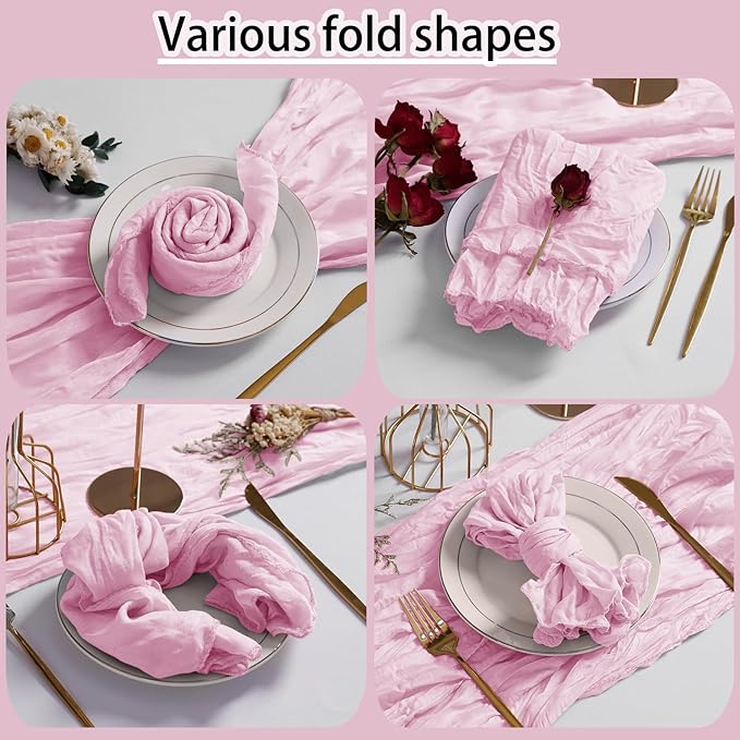 LZY 60 Pack Gauze Cheesecloth Napkins 20x20 Inch Dinner Cloth Napkins, Soft Boho Table Napkins Rustic Wrinkled Cheese Cloth Napkins Bulk for Wedding Party Baby Shower Event Decor (Pink)