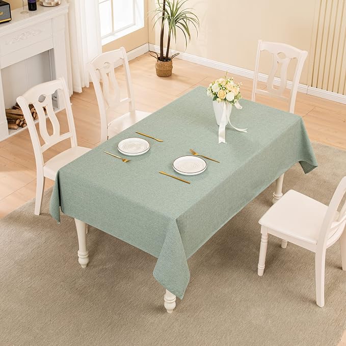 BALCONY & FALCON Rectangle Tablecloth Washable Wrinkle Resistant and Water Proof Table Cloth Decorative Linen Fabric Tablecloths for Dining Parties Kitchen Wedding Outdoor Use (Celadon Green, 57x85)