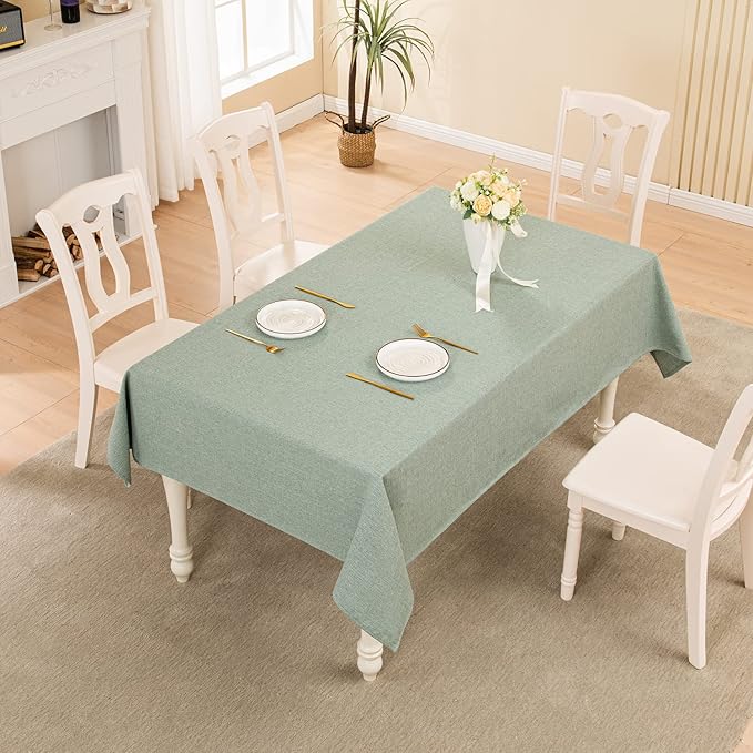 BALCONY & FALCON Rectangle Tablecloth Washable Wrinkle Resistant and Water Proof Table Cloth Decorative Linen Fabric Tablecloths for Easter Dinner Party Kitchen Wedding Outdoor (Celadon Green, 55x95)
