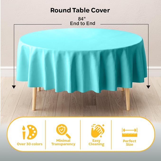 Exquisite Aqua Blue Round Tablecloths Plastic Table Cloth Disposable 48 Pack 84" Inch Round Table Cloth Disposable Aqua Blue Tablecloths Plastic Tablecloth Indoor/Outdoor Tablecloth Party Supplies