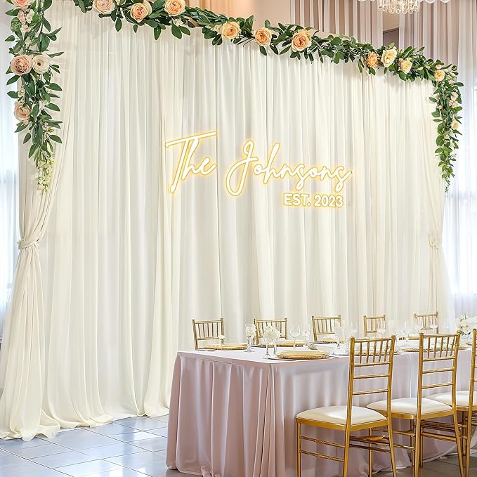 20ft x 10ft Ivory Backdrop Curtain Drapes, Wrinkle-Free Sheer Chiffon Fabric Photo Background Panels for Wedding Arch Party Ceremony Stage Photography Decorations