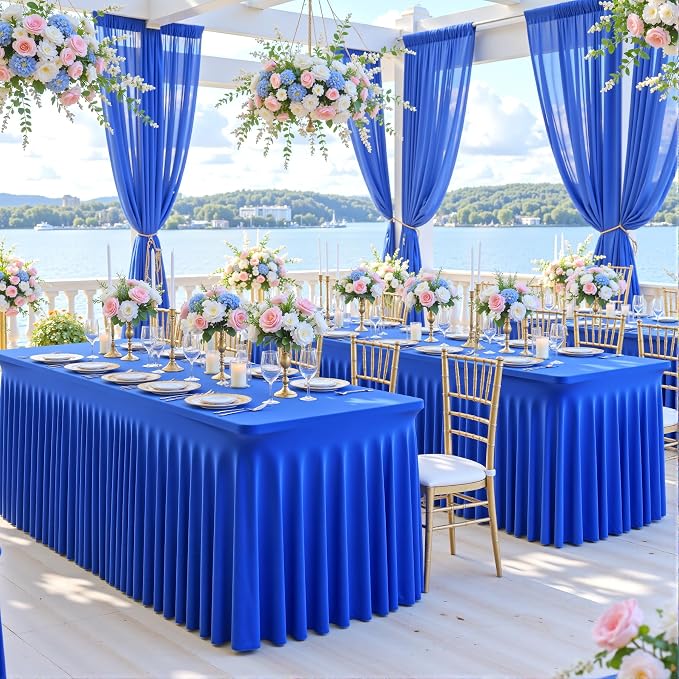 gogoparti 8 Pack Spandex Royal Blue Fitted Table Cloth for 6ft Rectangle Tables Blue Tablecloth Stretch Table Covers Skirt Banquet Wrinkle Free Tablecloths for Parties Wedding
