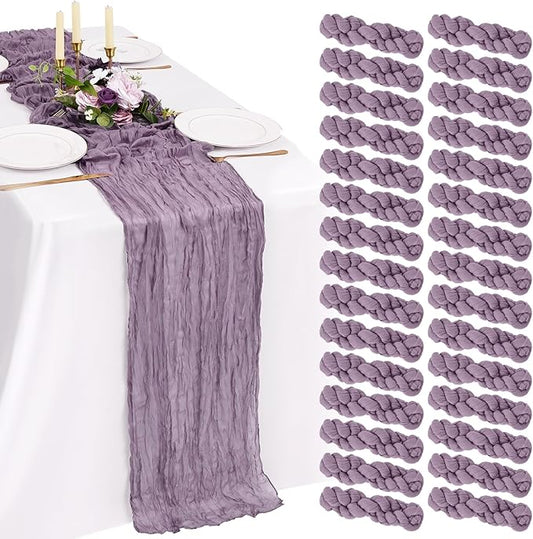30 Pack Cheesecloth Table Runner 10FT Purple Table Runner Boho Gauze Cheese Cloth Table Runners Long Rustic Sheer Table Decorations for Wedding Party Baby Bridal Shower Birthday Holiday Home