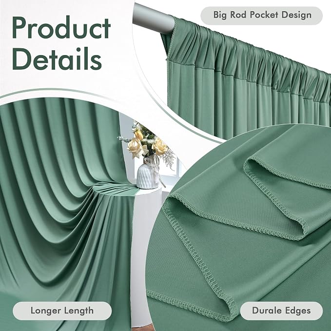 10ftx12ft Wrinkle Free Sage Green Backdrop Curtain Photo Backdrop Drapes | 2 Panels 5×12ft Height Sage Silky Polyester Fabric Back Drop Cloth for Wedding Party Birthday Photography Background Drape