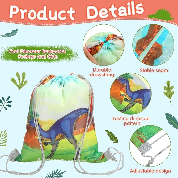 Chumia 40 Pcs Dinosaur Drawstring Gift Bags Dinosaur Party Supplies Dino Theme Party Favor Treat Goodie Candy Bags for Birthday Christmas, 20 Style