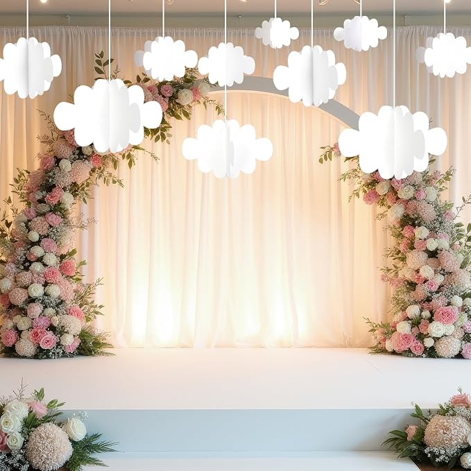 Ayfjovs 18 PCS 3D Cloud Decoration, Artificial Hanging Clouds for Ceiling, White Felt Ornaments for Art Stage, Wedding, Nursery, Children's Room, Baby Baptism Party