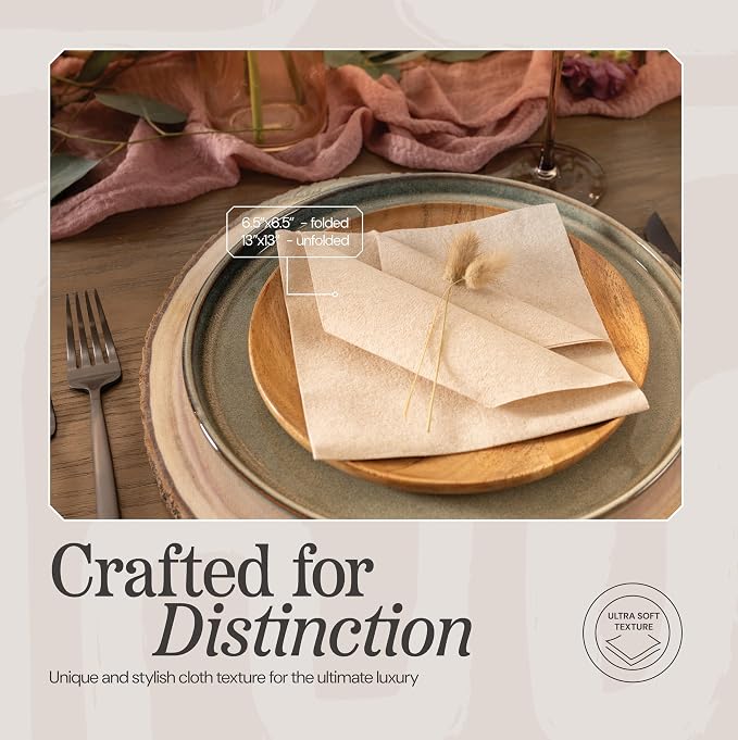 Disposable Cloth-Like Paper Napkins, 200 Pack 13" x 13" Linen-Feel Natural Color Luncheon Napkins For Wedding, Party, Kitchen Or Bathroom