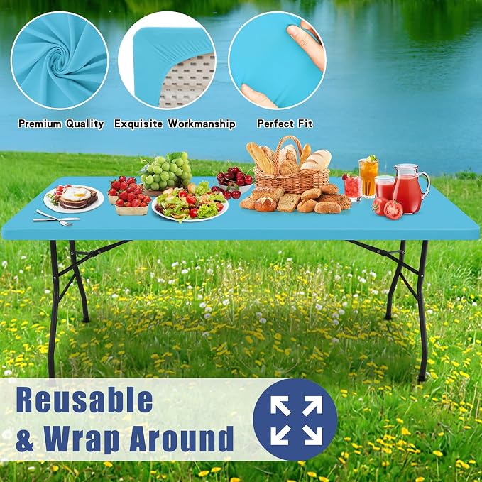 Moosfor Spandex 4 Foot Rectangle Table Cloth 6 Pack, Elastic Fitted Tablecloths for Picnic, Stretch Washable Patio Table Cover for Outdoor, Camping, Banquet and Parties (Blue Mist, 30"x48")