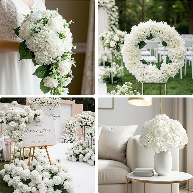 Auihiay 404PCS Hydrangea Artificial Flowers, Silk Artificial Flowers Heads with Stems, Ivory Lifelike Faux Flowers for Wedding Centerpieces, Arch and Background, Party, Home, Baby Shower Decor