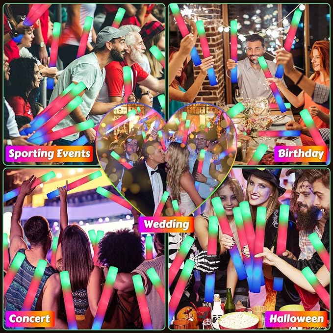 OLUPP 70 PCS LED Foam Glow Sticks Bulk, Glow in the Dark Party Supplies with 3 Modes Colorful Flashing, Foam Light Up Sticks for Wedding,Birthday,Neon Party,Carnival,Concert,New Year
