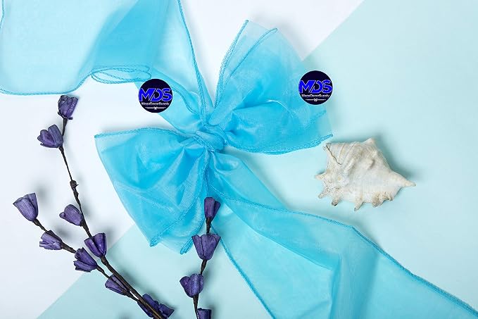 MDS® Pack of 200 Organza Chair Sashes for Wedding Decoration, Reusable Sheer Chair Bows for Banquet Chair Cover, Reception, Bridal Shower, Baby Shower, Birthday Party & Special Events - Turquoise