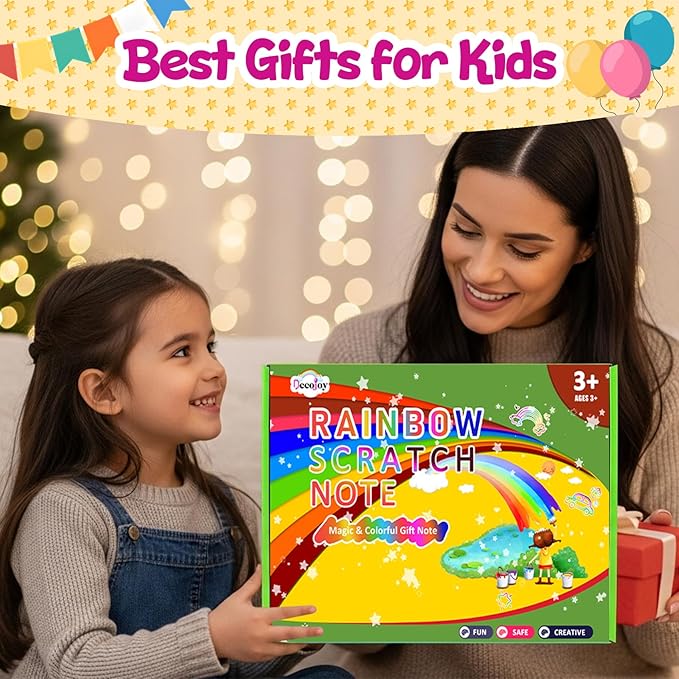 Decojoy Party Favors for Kids 4-8, Scratch Art Birthday Return Gifts, Bulk Rainbow Scratch Paper Notebook 24 Set with Reusable Stencils, Christmas Goodie Bags Stuffers for Girls Boys School Classroom