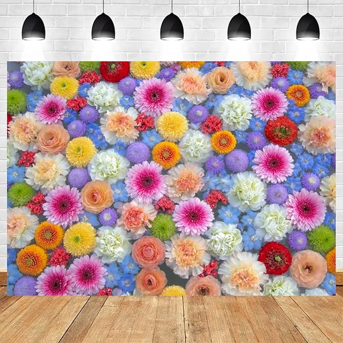 10x6.5ft Colorful Floral Photography Backdrop Flowers Background Vibrant Multicolor Blossoms for Party Wedding Photo Booth Studio Props Events Banner