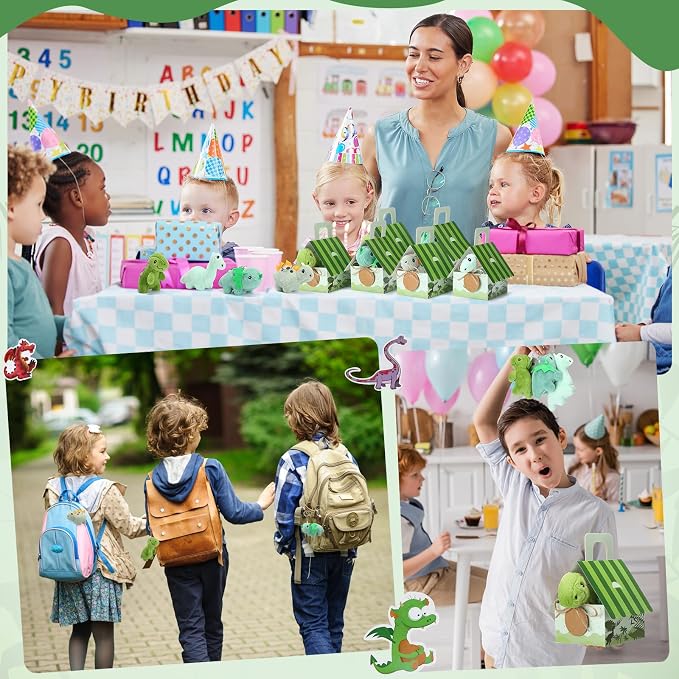 Remuuly 100 Pcs 16 Sets Dinosaur Party Favor Mini Dinosaur Stuffed Animals Bulk Plush Keychains Bracelet Gift Box Sticker for Adopt an Animals Favors Birthday Goodie Bag Supplies Fillers Stuffers