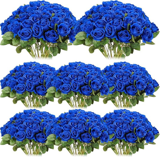Hotop 80 Pcs Rose Artificial Flowers Bulk with Long Stem, Silk Roses Realistic Fake Flowers Bouquet for Wedding Table Centerpieces Bridal Shower Party Home Decorations (Blue)