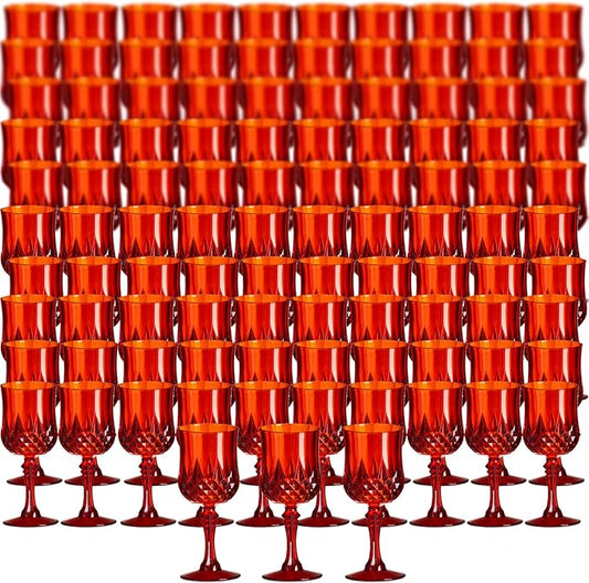 XKXKKE 100 Pcs Red Plastic Wine Glasses, Plastic Water Goblets for Parties, Stemmed Drinking Glasses for Wedding Reception, Grand Event Party Bar Supplies Reusable Drinking Cups