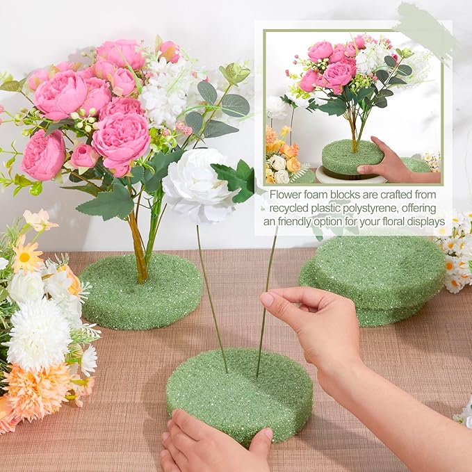 Chunful 6 Pack Cemetery Vase Floral Foam Inserts 1.25 x 5.8 Inch Round Green Floral Foam for Artificial Flowers Dry Foams for Grave Vase Headstone Flower Arrangement