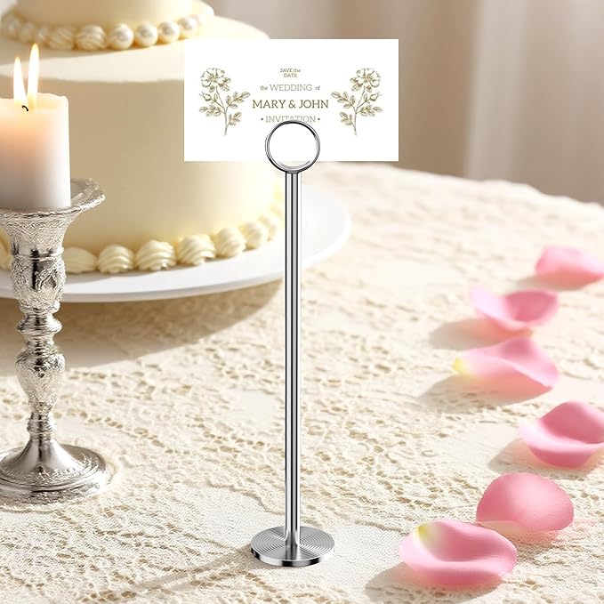 Urban Deco 12PK Table Number Holders Place Card Holders 12 Inch Table Card Holders Steel Card Holders for Photos, Food Signs, Memo Notes, Weddings, Restaurants, Birthdays (Silver)