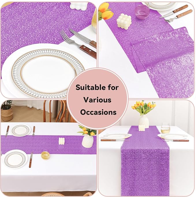 Sugargirl 10 Packs 12 x 72 inches Sequin Table Runner, Glitter Lavender Table Runner for Birthday Party Supplies Wedding Holiday Celebration Event Decorations